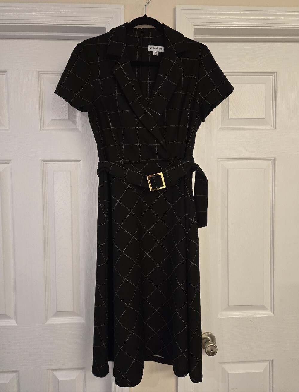 Black Plaid Belted A-Line Dress